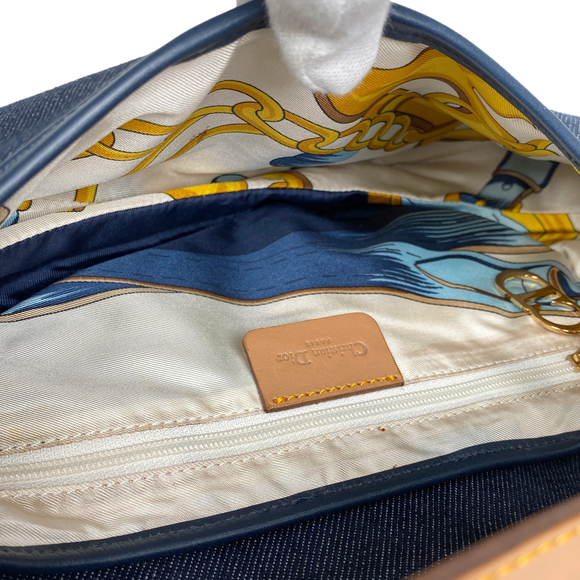 Christian Dior Saddle Bag Handbag Shoulder Denim Blue Beige - Picture 11 of 12